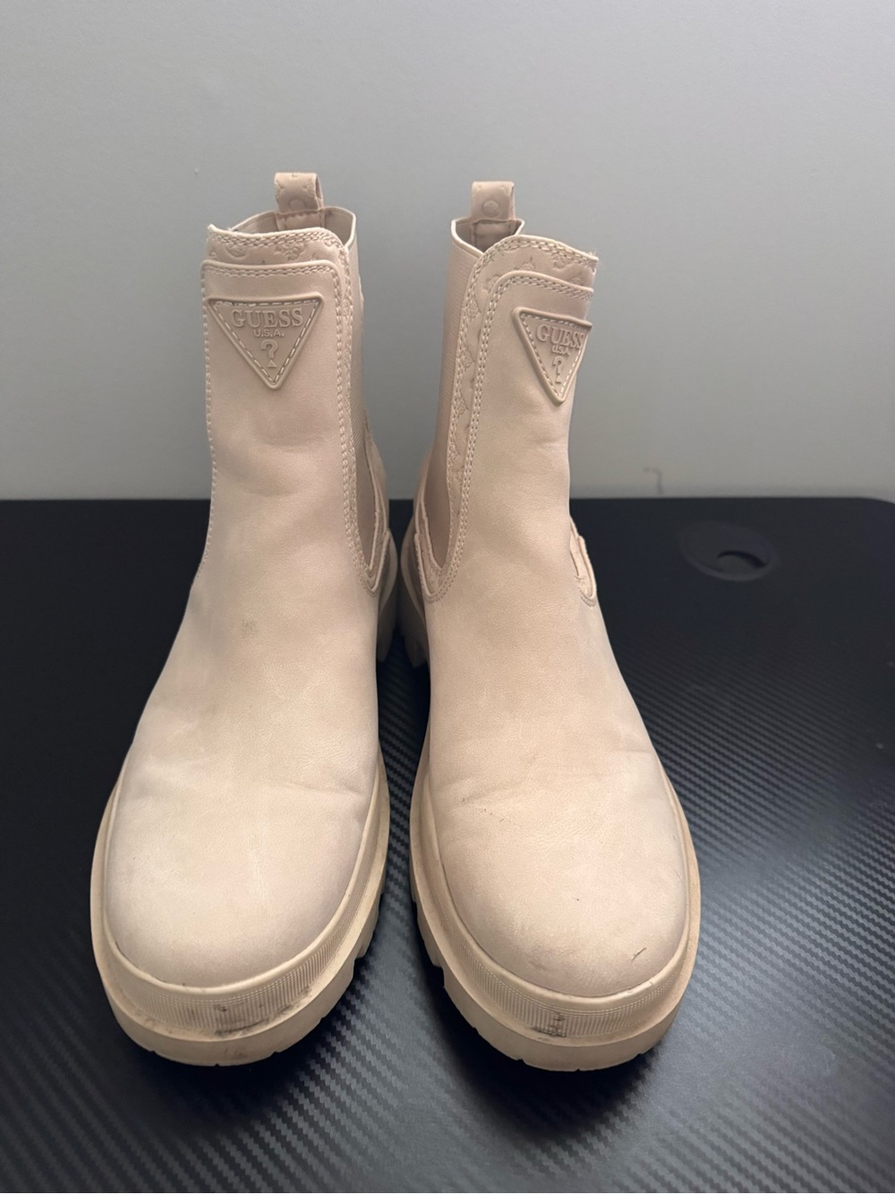 GUESS Cream Platform Chelsea Boots with Lug Sole